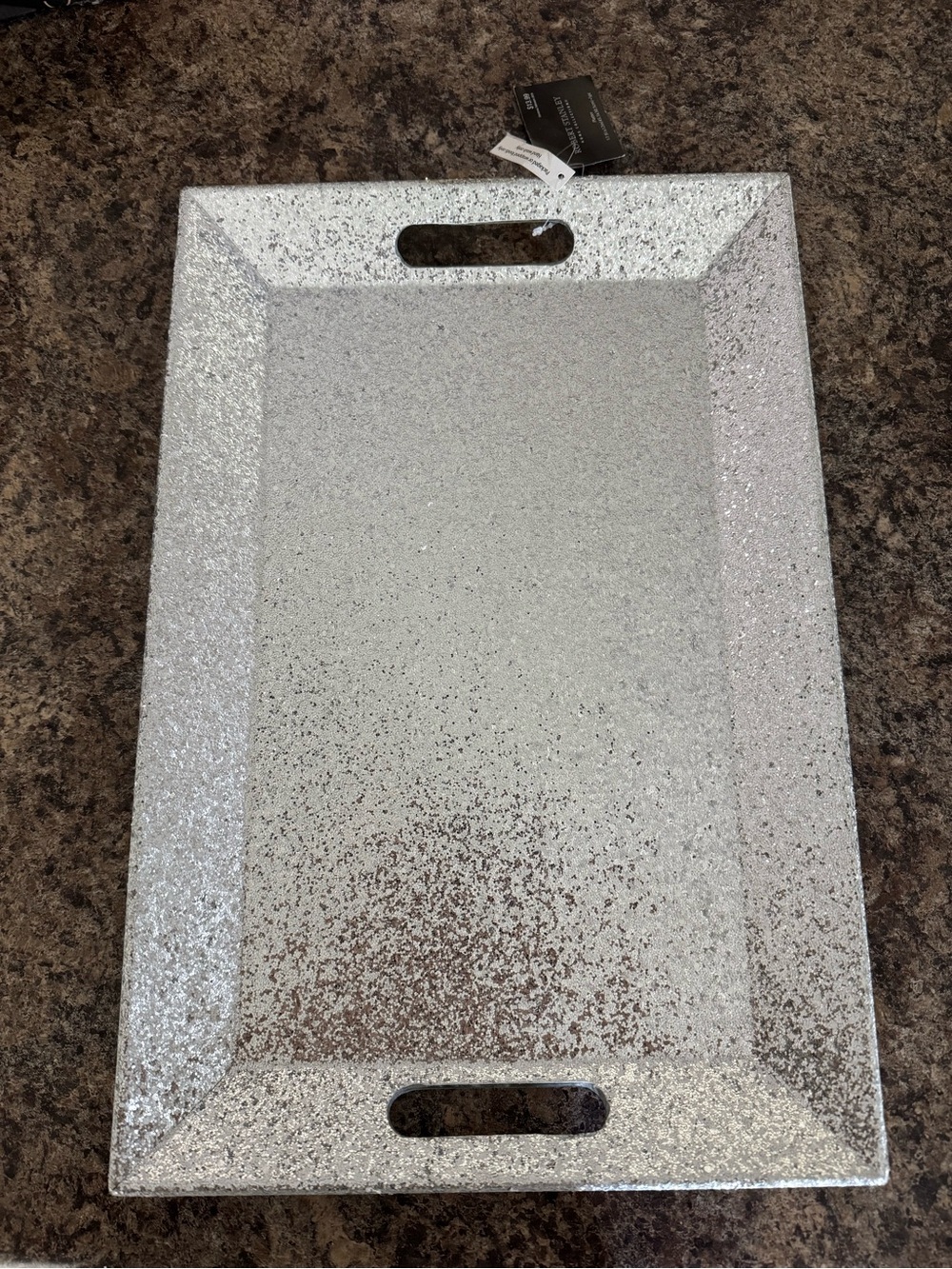 Silver Glitter Decorative Serving Tray with Handles